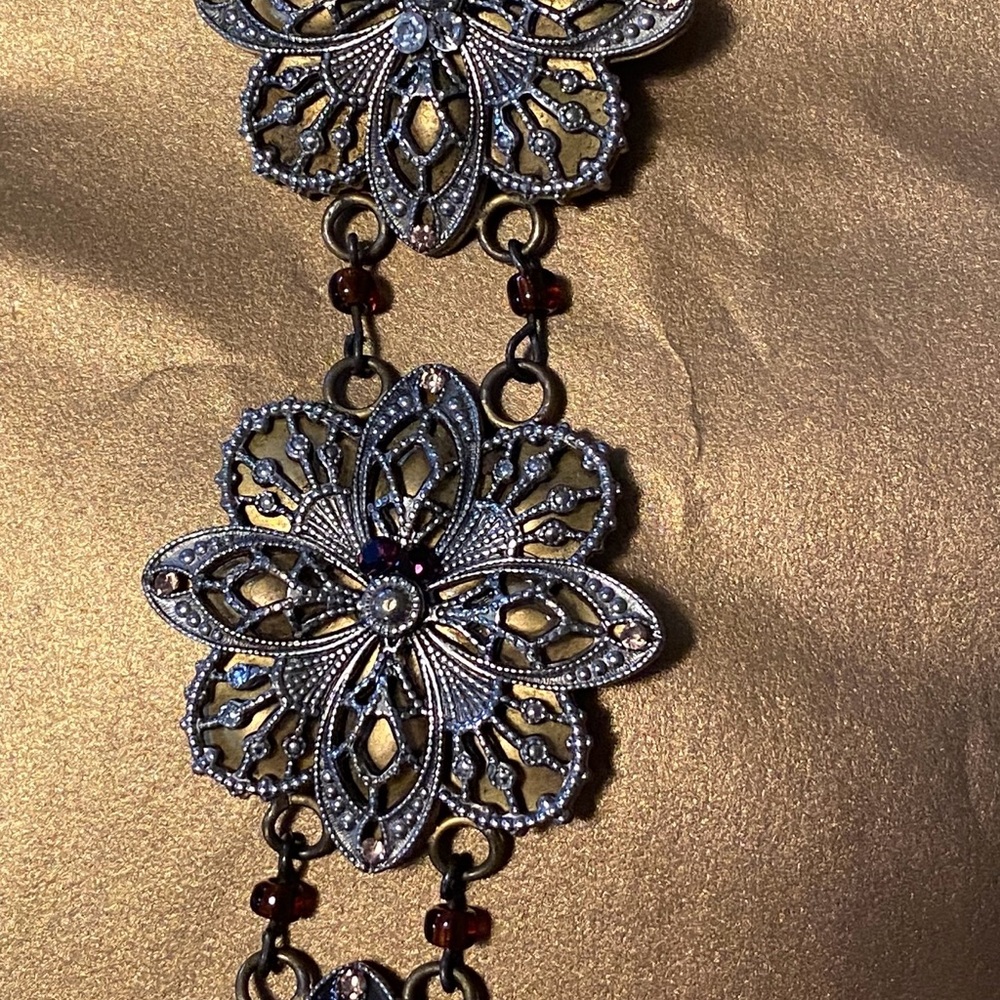 Circa 1970 Gold and Silver Large Link Floral Bracelet